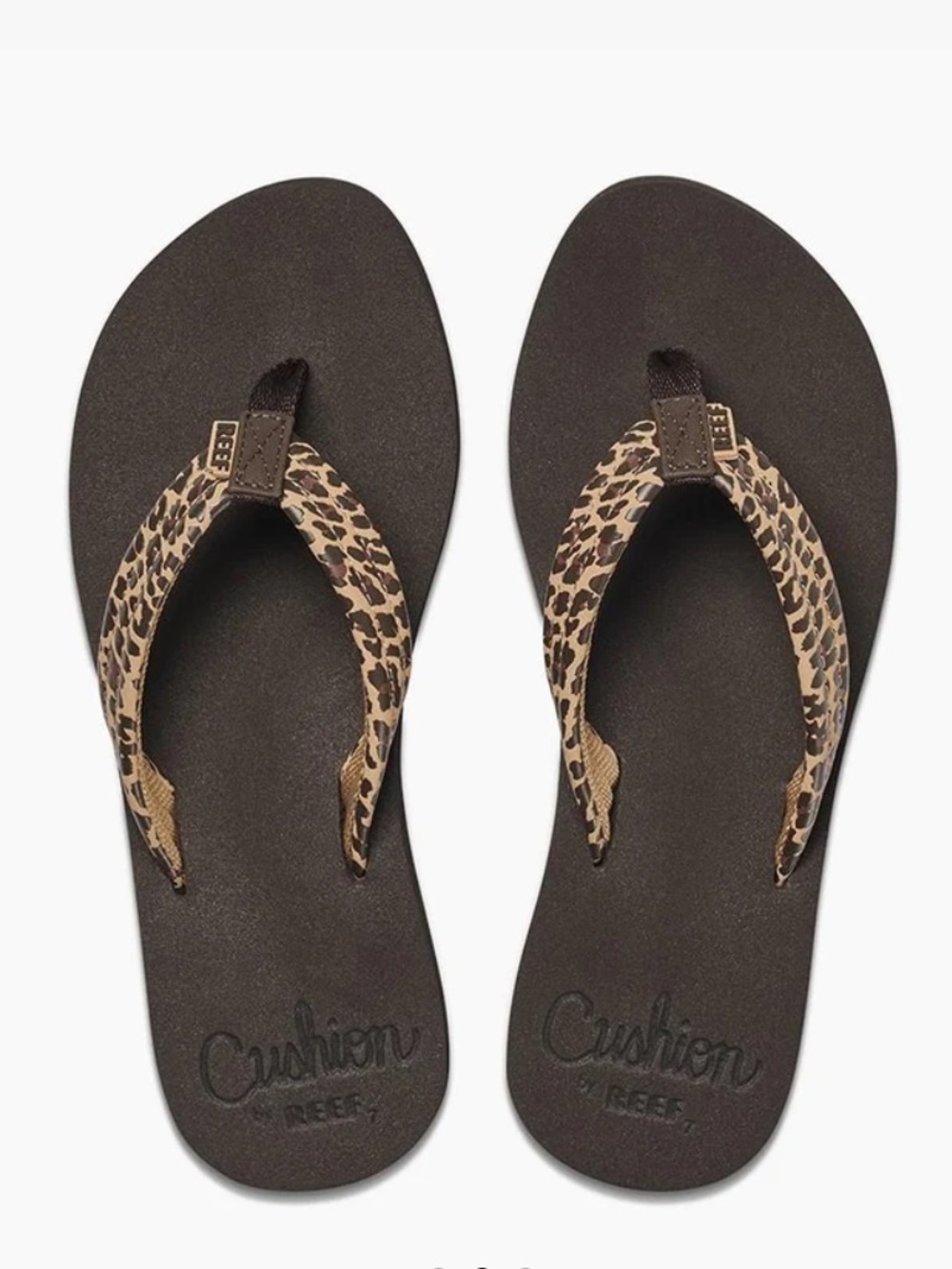 Reef Cushion Breeze Brown Leopard Print Flip Flop Sandals Size 8 Like New